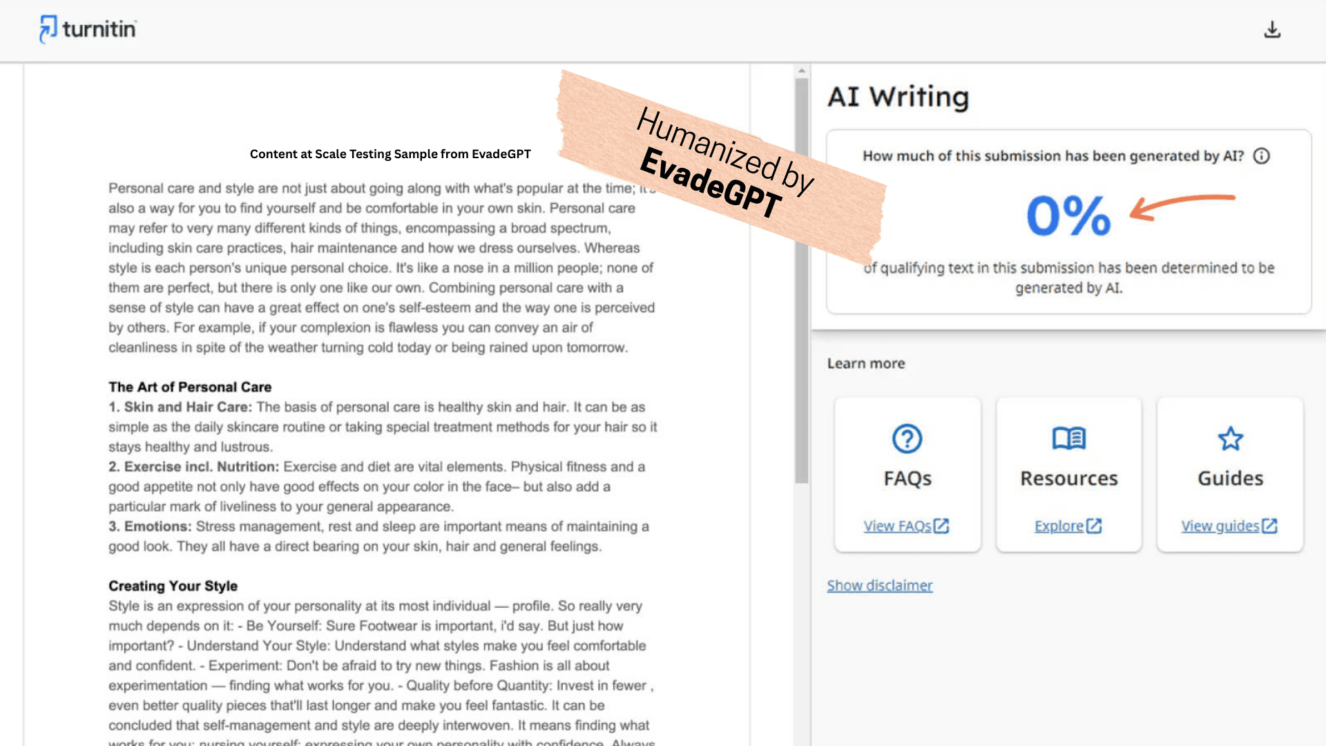 Turnitin bypass result